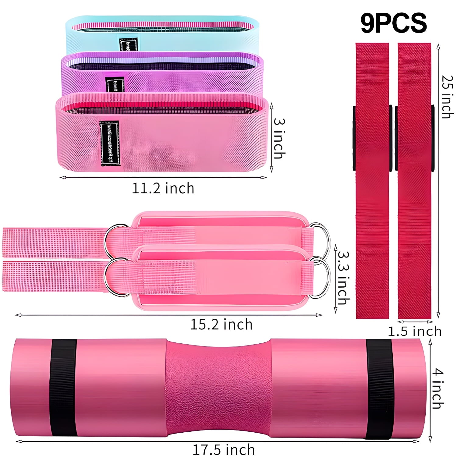 Elevate Your Workouts with the Ultimate 9-Piece Barbell Pad Set in Stylish Pink – Includes Everything You Need for Hip Thrusts and Leg Training!